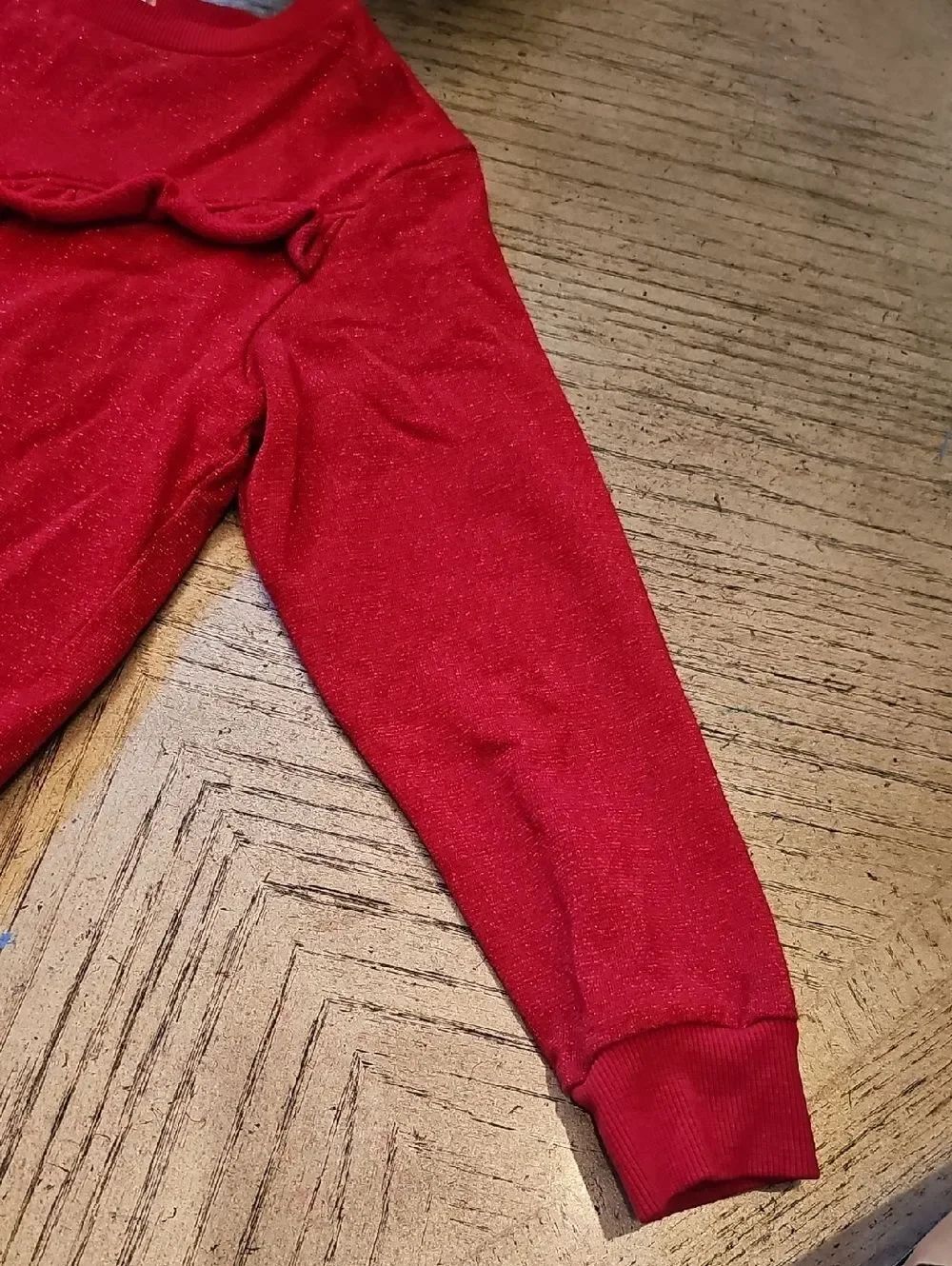 Red Ruffle Shimmer Sweater Size 7 H&M - Picture 3 of 9